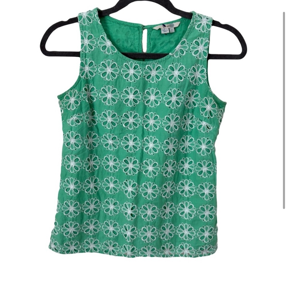 Boden green embroidered blouse tank vintage retro vibes